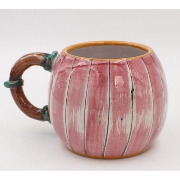 Barrel Mug Card Playing Pair 16oz Hand Painted Ceramic Pottery Italy Made 70's - Picture 4 of 8